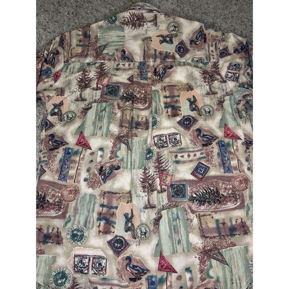 Vintage COLOURS ALEXANDER Brown Button Up Shirt Duck Print Outdoor Hunting M - Picture 5 of 8